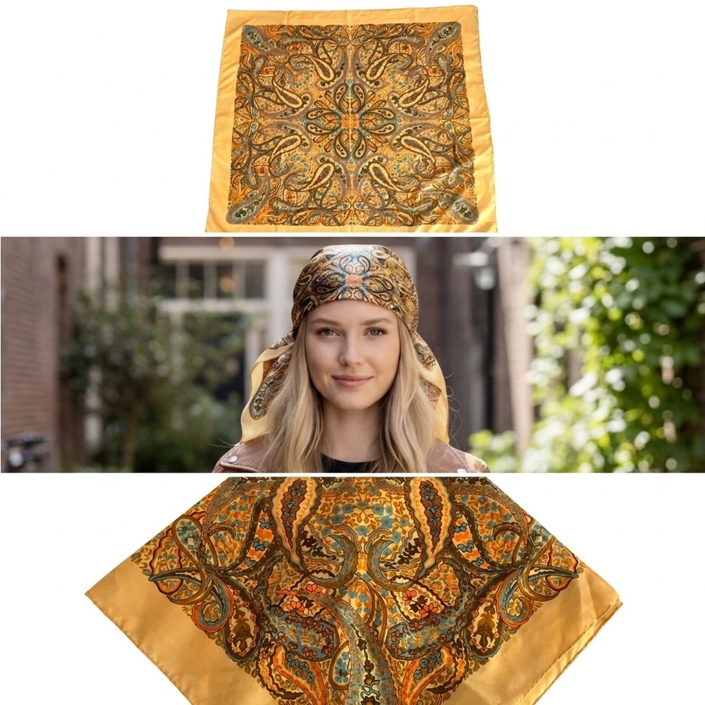 Vintage Scarf by Nasharr Paisley Boho Silk Like 27" Square Made in Japan MCM